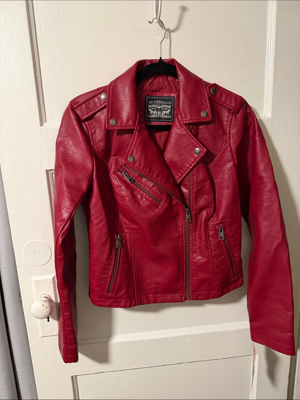 NWT Levi's Deep Cherry Red Women's Faux Leather Moto Jacket Size XS Emma Swan